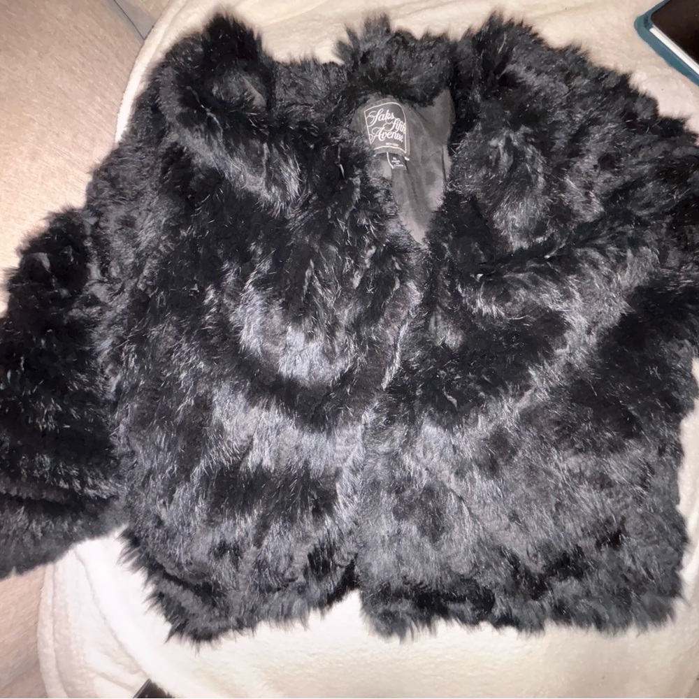 Saks fifth avenue black rabbit fur coat